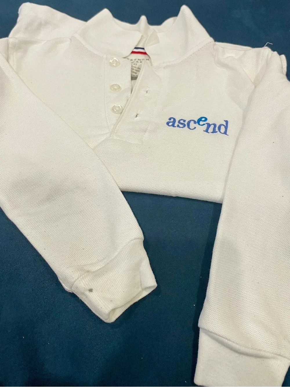 French Toast White Kids Polo Shirt with Blue 'ascend' Embroidery